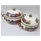 (2) Cornucopia Enamel & Brass Dutch Oven Pots
