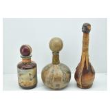 (3) Vintage Leather Covered Wine Decanters Italy