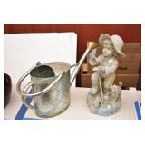 Watering Can, Boy Fishing w/ Dog Garden Statue