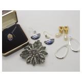 14k Tie Tack w/Sterling Clasp, Pin & Earrings