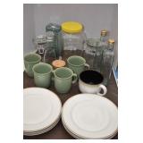 Coffee Cups, 6 Dinner Plates, Clamp Jars