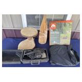 Craftsman belt sander, wooden window and tripod