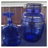 Cobalt blue cracker jar/violin