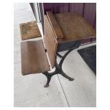 Antique wooden fold up school desk top of seat