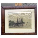 Antique artist, signed cloth Fishing/sailboats