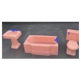 Vintage pink plastic doll bathroom furniture