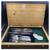 Vintage silverware and wooden box