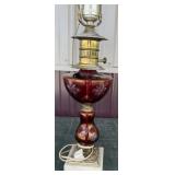 Bohemian etched glass lamp