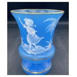 Vintage Mary Gregory glass vase 4.5' tall #2