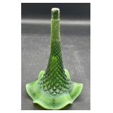 Green opalescent art glass Epergne horn minor chip