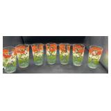 MCM set of seven drinking glasses flower design