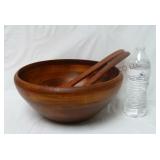 Vintage Wooden Salad Serving Bowl & Utensils