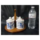 Blue Meadow by Gailstyn Condiment Set w Carrier