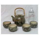 Vintage Oriental Handled Tea Pot & Cups