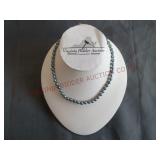 Blue/Gray Pearl Bead Necklace w 925 Clasp