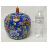 Blue & Floral Ginger Jar w Lid ~ 8.5"t