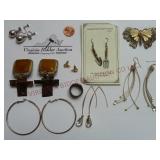 Butterfly Pin, Ring & (7) Pairs of Earrings