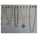 Silver Tone Bracelet & (4) Necklaces