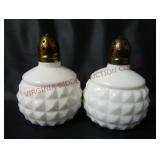 Vintage Milk Glass Diamond Point Salt & Pepper Set