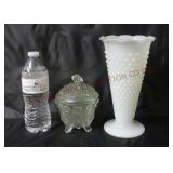 Vintage Milk Glass Vase & Clear Glass Candy Dish