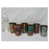 1930s Hand Painted Carnival Glass Tumblers ~ 6