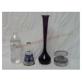 Art Glass Bud Vase, Coca Cola Lid & Hand Bell