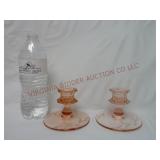 Pink Depression Cut Glass Candlesticks