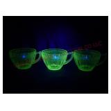 Green Uranium Glass Handled Cups ~ Set of 3
