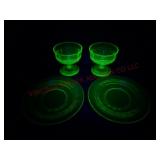 Green Uranium Glass Sherbets & Saucers