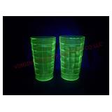 Green Uranium Glass Drinking Glasses ~Both Chipped