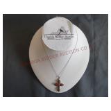 Coral, Black Spinel Cross w Chain in Plat / Ster