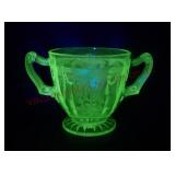 Green Uranium Glass Handled Cup / Open Sugar