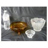 Amber Bowl, Crystal Hearts Bowl & Candlestick