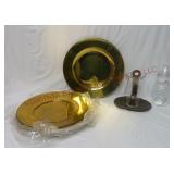 Baldwin Brass Candle Holder & (6) Brass Chargers