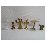 Brass Candle Holders, Candle Reflector & Scuttle