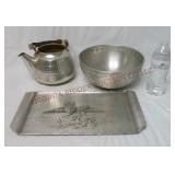 Vintage Aluminum Tea Pot, Bowl & Tray