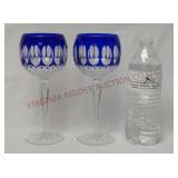 Cobalt Cut to Clear Crystal Goblets