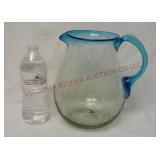 Hand Blown Blue Glass Beverage Pitcher ~ 9" Tall