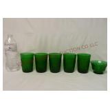 AH Sandwich Glass 9oz Tumblers & Custard Cup