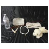 Clutch, Necklaces, Head Band & Puppy Plush