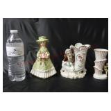 Vintage Girl Figurine & (2) Vases
