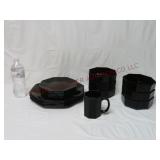 Arcoroc France Black Glass Octime Dinnerware 22pcs