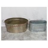 Large Metal Handled Tub & Metal Planter