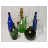 Green & Blue Glass Bottles ~ Lot of 5