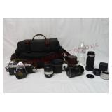 Honeywell Pentax Spotmatic Camera w Lenses & Bag
