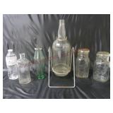 Vintage Liquor Bottle w Stand, Bottles & Jars