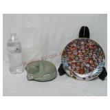 Sleeping Cat Doorstop Figurine & Santa Claws Plate
