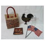 Longaberger Bag, Rooster Decor & Small Flags