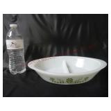 Vintage Divided Oval Casserole Dish wGreen Flowers