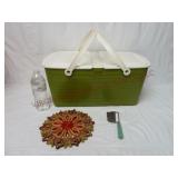 Vintage Picnic Basket, Hot Pad & Utensil